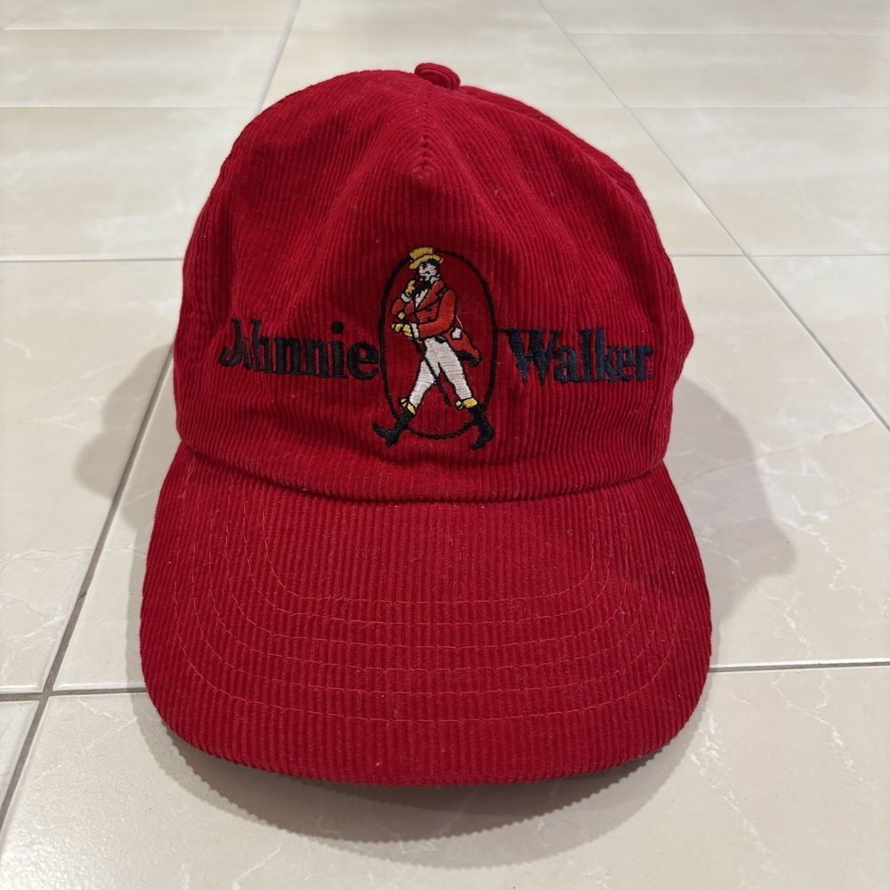 Vintage Corduroy SnapBack Hat Johnnie Walker 80s 90s Beer Drinking Skate Grunge